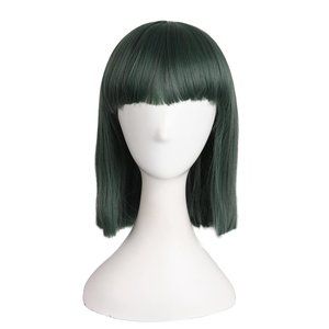 Women's 12" Short Straight Flat Bangs Bob Wig